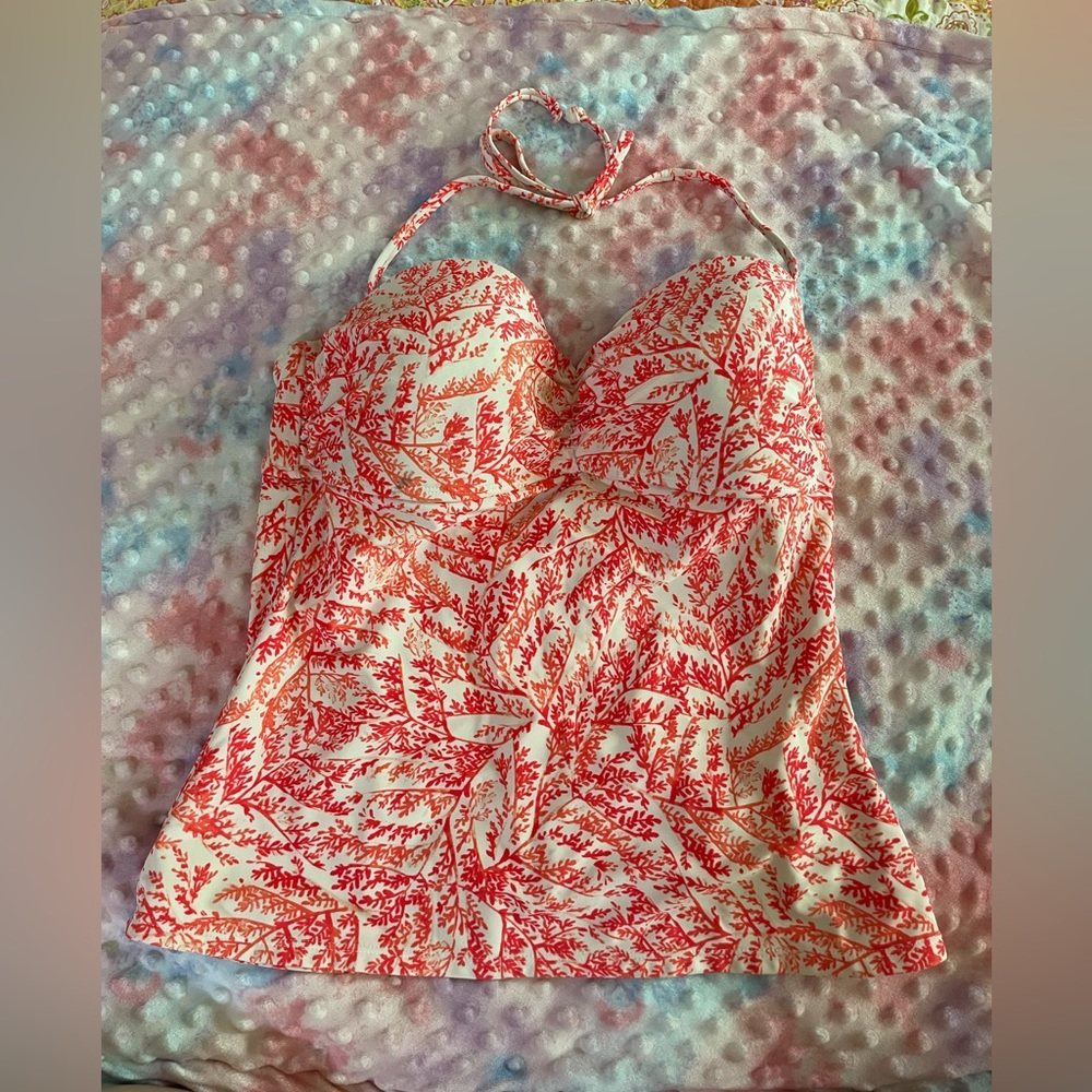 Old Navy Women’s Large Tankini Swim Top Coral Print in Coral Color
